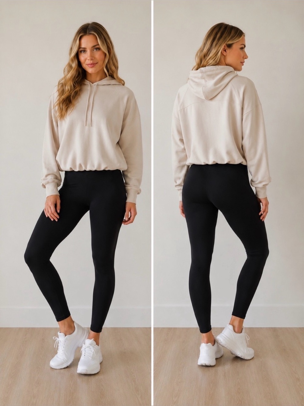 Athleta Seasoft Bubble Hem Hoodie Sweatshirt Abalone Beige Size Small